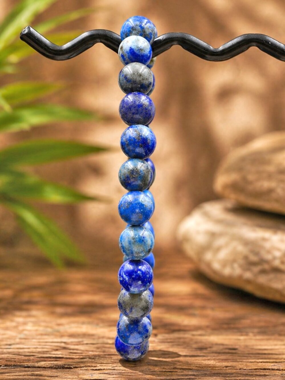 Lapis Lazuli Gemstone Stretch Bracelet | Handmade - Picture 5 of 6